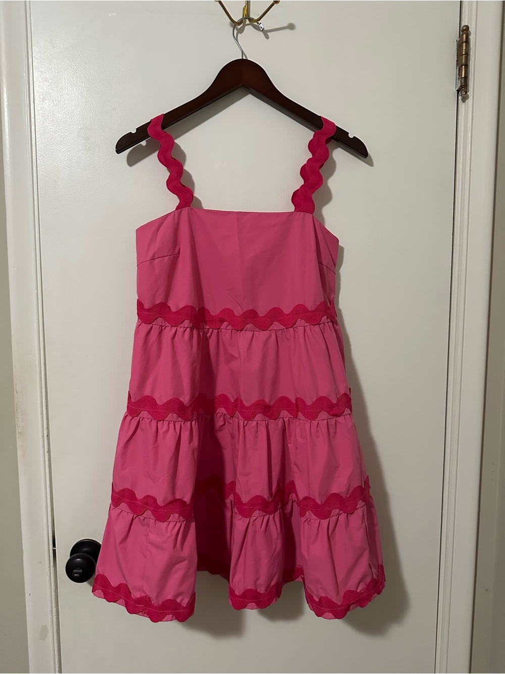 SHEIN Bright Pink Ruffle-Trim Layered Sundress